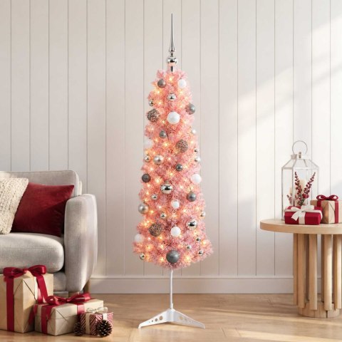 VidaXL Sztuczna wąska choinka z bombkami 120 cm 150 LED Ciepła biel