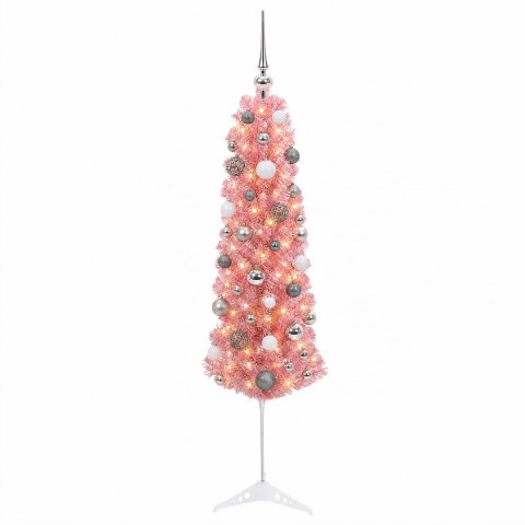 VidaXL Sztuczna wąska choinka z bombkami 120 cm 150 LED Ciepła biel