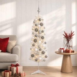 VidaXL Sztuczna wąska choinka z bombkami 150 cm 150 LED Ciepła biel