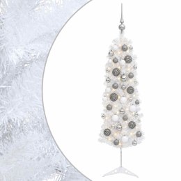 VidaXL Sztuczna wąska choinka z bombkami 150 cm 150 LED Ciepła biel