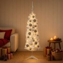 VidaXL Sztuczna wąska choinka z bombkami 150 cm 150 LED Ciepła biel