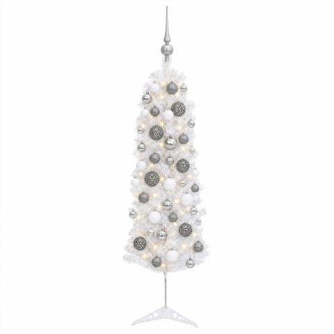 VidaXL Sztuczna wąska choinka z bombkami 150 cm 150 LED Ciepła biel