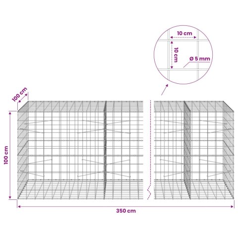 VidaXL Gabion z drutu 5 mm i siatką 10x10 cm 350x100x100 cm