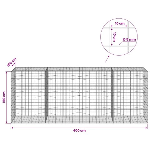 VidaXL Gabion z drutu 5 mm i siatką 10x10 cm 400x100x150 cm