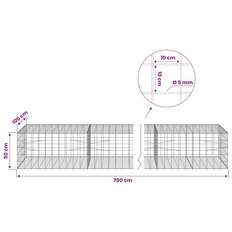 VidaXL Gabion z drutu 5 mm i siatką 10x10 cm 700x100x50 cm