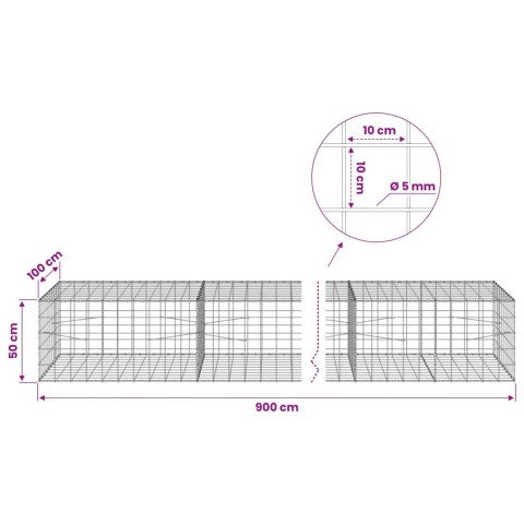 VidaXL Gabion z drutu 5 mm i siatką 10x10 cm 900x100x50 cm