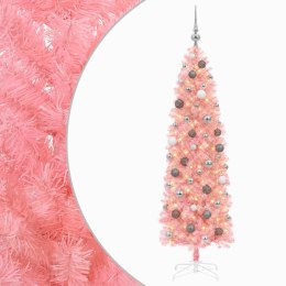 VidaXL Wąska sztuczna choinka z bombką 240 cm 300 LED Ciepła biel