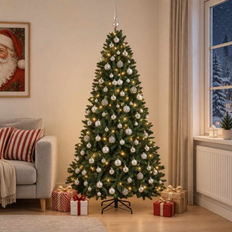 VidaXL Sztuczna choinka ciemnozielona z bombkami 210 cm 300 LED