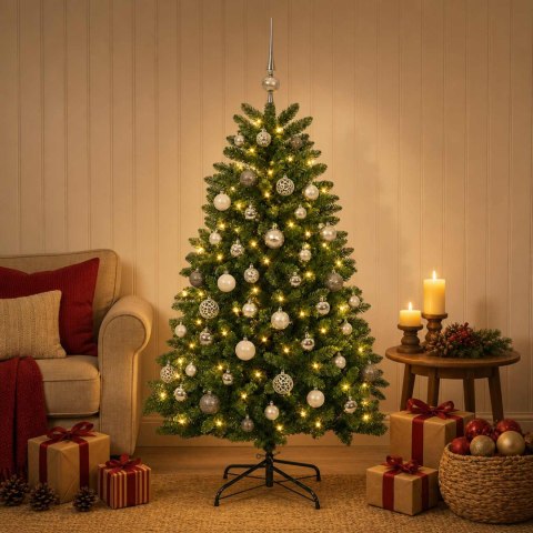 VidaXL Sztuczna choinka, średniozielona, z bombkami 150 cm 150 LED