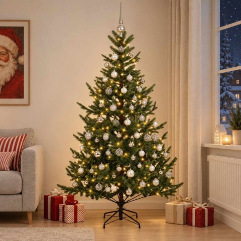 VidaXL Sztuczna choinka z bombką 180 cm 300 LED Ciepła biel