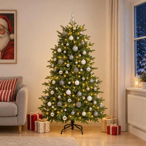VidaXL Sztuczna choinka z bombką 180 cm 300 LED Ciepła biel