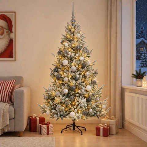 VidaXL Sztuczna choinka z bombką 210 cm 300 LED Ciepła biel