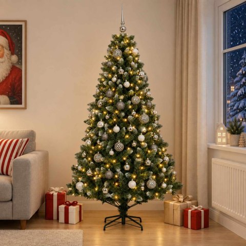 VidaXL Sztuczna choinka z bombkami 210 cm 300 LED Ciepła biel