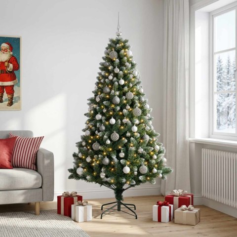VidaXL Sztuczna choinka z bombkami 210 cm 300 LED Ciepła biel