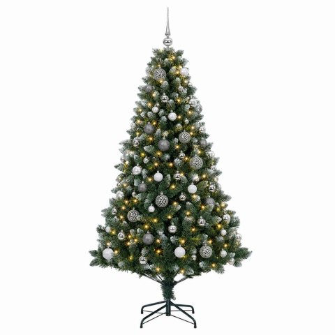 VidaXL Sztuczna choinka z bombkami 210 cm 300 LED Ciepła biel