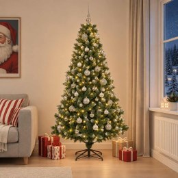 VidaXL Sztuczna choinka z bombkami 210 cm 300 LED Ciepła biel