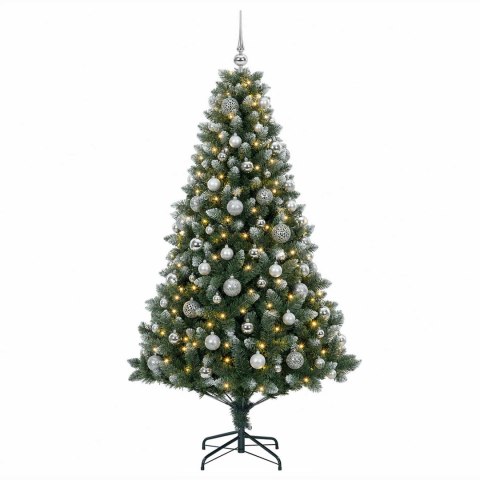 VidaXL Sztuczna choinka z bombkami 210 cm 300 LED Ciepła biel