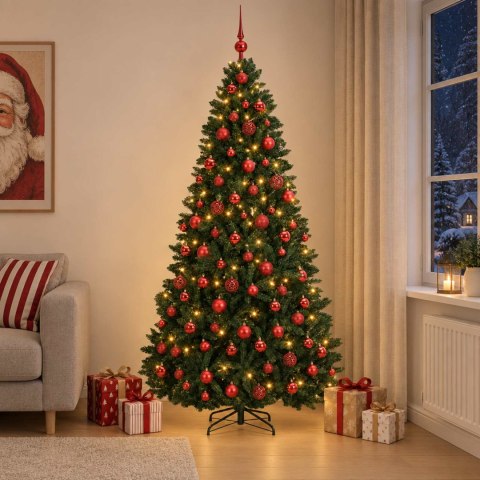 VidaXL Sztuczna choinka z bombkami, ciemnozielona 240 cm 300 LED