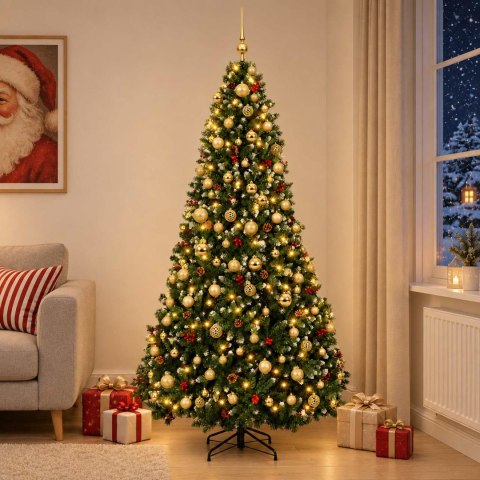VidaXL Sztuczna choinka zielona z bombką 210 cm 300 LED Ciepła biel