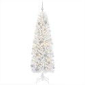 VidaXL Sztuczna wąska choinka z bombkami 180 cm 300 LED Ciepła biel