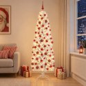 VidaXL Sztuczna wąska choinka z bombkami 180 cm 300 LED Ciepła biel
