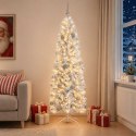 VidaXL Sztuczna wąska choinka z bombkami 210 cm 300 LED Ciepła biel