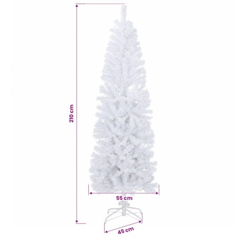 VidaXL Sztuczna wąska choinka z bombkami 210 cm 300 LED Ciepła biel