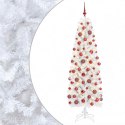 VidaXL Sztuczna wąska choinka z bombkami 210 cm 300 LED Ciepła biel