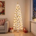 VidaXL Sztuczna wąska choinka z bombkami 210 cm 300 LED Ciepła biel