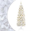 VidaXL Sztuczna wąska choinka z bombkami 210 cm 300 LED Ciepła biel