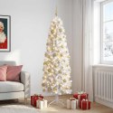 VidaXL Sztuczna wąska choinka z bombkami 210 cm 300 LED Ciepła biel