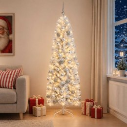 VidaXL Sztuczna wąska choinka z bombkami 240 cm 300 LED Ciepła biel