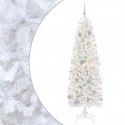 VidaXL Sztuczna wąska choinka z bombkami 240 cm 300 LED Ciepła biel