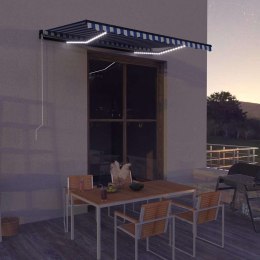VidaXL Ręcznie zwijana markiza z LED, 350 x 250 cm, niebiesko-biała