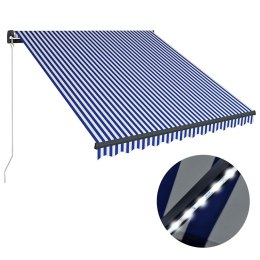 VidaXL Ręcznie zwijana markiza z LED, 350 x 250 cm, niebiesko-biała