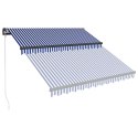 VidaXL Ręcznie zwijana markiza z LED, 350 x 250 cm, niebiesko-biała