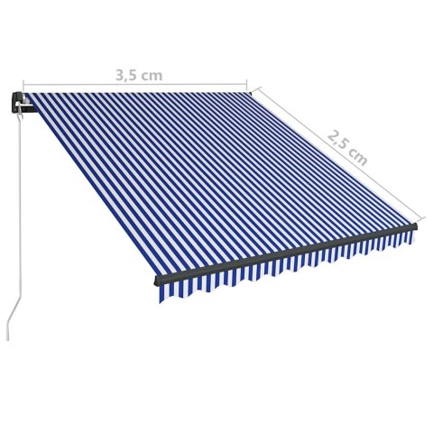 VidaXL Ręcznie zwijana markiza z LED, 350 x 250 cm, niebiesko-biała