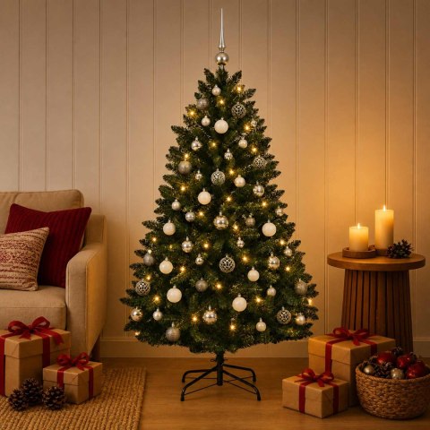 VidaXL Sztuczna choinka, ciemnozielona, z bombkami 150 cm 150 LED