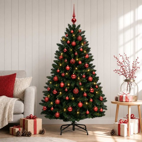 VidaXL Sztuczna choinka, ciemnozielona, z bombkami 180 cm 300 LED