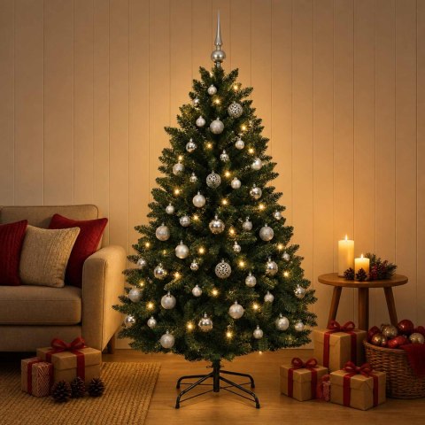 VidaXL Sztuczna choinka, ciemnozielona, z bombkami 180 cm 300 LED