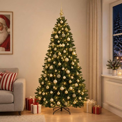 VidaXL Sztuczna choinka, ciemnozielona, z bombkami 240 cm 300 LED
