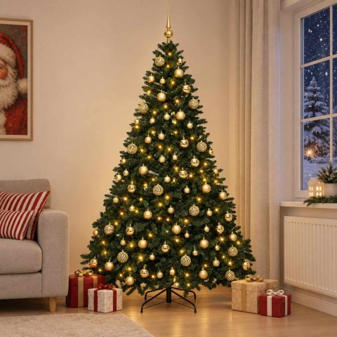 VidaXL Sztuczna choinka, ciemnozielona, z bombkami 240 cm 300 LED