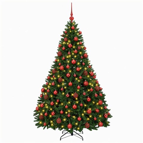VidaXL Sztuczna choinka, średniozielona, z bombkami 180 cm 300 LED