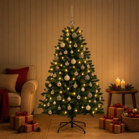 VidaXL Sztuczna choinka, średniozielona, z bombkami 180 cm 300 LED