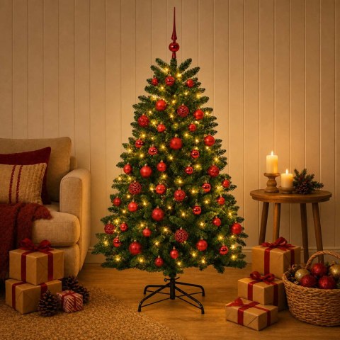 VidaXL Sztuczna choinka, średniozielona, z bombkami 180 cm 300 LED