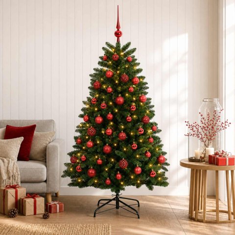 VidaXL Sztuczna choinka, średniozielona, z bombkami 180 cm 300 LED