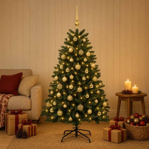 VidaXL Sztuczna choinka, średniozielona, z bombkami 180 cm 300 LED