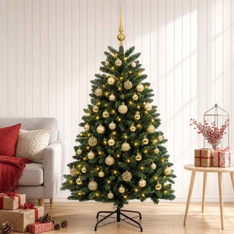 VidaXL Sztuczna choinka, średniozielona, z bombkami 180 cm 300 LED