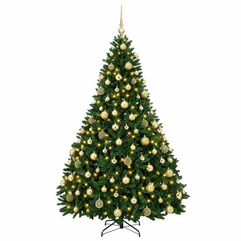 VidaXL Sztuczna choinka, średniozielona, z bombkami 180 cm 300 LED
