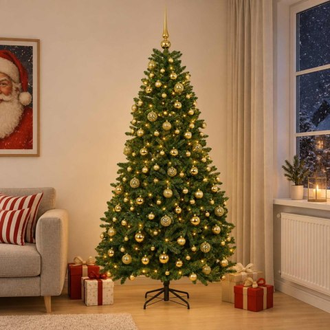 VidaXL Sztuczna choinka, średniozielona, z bombkami 210 cm 300 LED